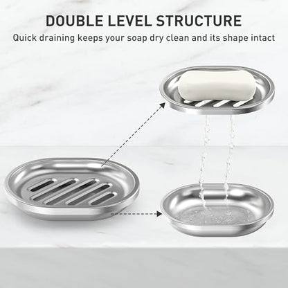Stainless Steel Soap Dish, Large Double Layer Soap Holder Drip Tray | Metal Bar Soap Dish for Bathroom, Shower, Kitchen Sink Counter, Container for Sponges, Steel wool, Scrub brushes, Anti-Rust - color: Striped