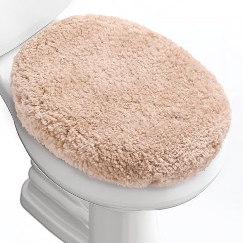 Soft Microfiber Toilet Lid Cover 17.5" x 15" Machine Washable | Solid Toilet Seat Cover Adjustable Rubber Backing Fits Most 16 -17.5" L x 14-16" W Round Oblong and Elongated Toilet Seat - color: Cream