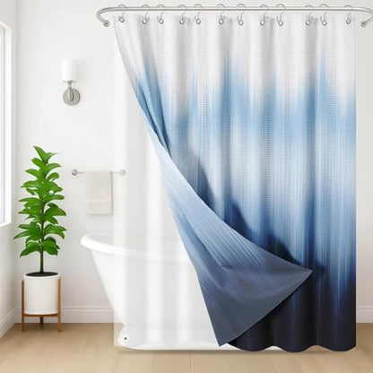 3 in 1 Shower Curtain and Liner,72 x 72 inch, Abstract Navy | Teal Inspirational Modern Double Layers Waterproof Fabric with See Through Top Window Open Grommet Bath Curtain - color: Abstract Navy Blue