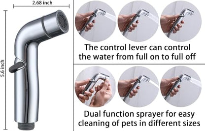 G-Promise Dog Shower Attachment with Flow Control | High Pressure, with Flow Control Lever, Extra Long Hose, Easy to Install, No-Drill Hook Mount - color: Chrome, size: 78 Inch Hose