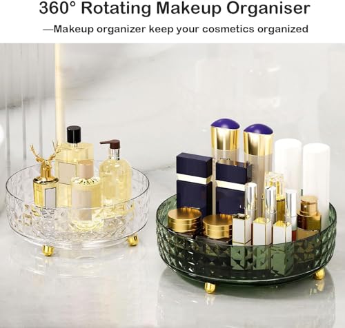 Non Skid Lazy Susan Turntable, Spice Rack Turntable, 9 Inch Spinning Organizer, 360 Degree Rotating Seasoning Organizer for Kitchen Pantry Cabinet Perfume Makeup Cosmetic Refrigerator, Clear