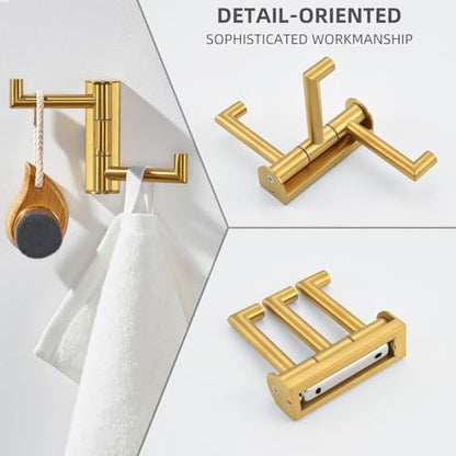 Angle Simple Swivel Towel Hook for Bathroom, Coat Hook Brushed Dark Gold | SUS304 Stainless Steel, 3 Foldable Arms, Space Saving Kitchen Hand Wash Towel Holder, Screws Mounted - color: Brushed Dark Gold, size: 1 Pack