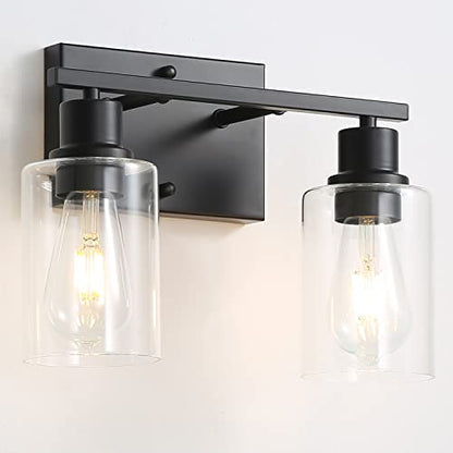 Bathroom Vanity Light Fixtures, 2-Light Matte Black Bathroom Lights, Wall Sconces with Clear Glass Shade for Hallway Farmhouse Bedroom Living Room - color: Black 2-Light