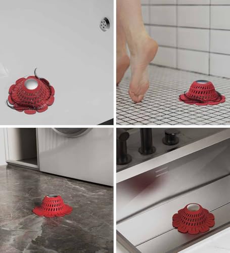 Silicone Drain Cover for Shower, Bathtub, Sink - Decorative Flower Strainer with Metal Weight & Large Holes - Stays Put, Prevents Clogs, Matches Bathroom Faucets, Flexible & Durable