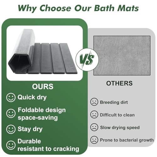 Aertiavty Stone Bath Mat Foldable, 23x15 Inch Bath Mat Stone Bathmat Quick Dry for Bathroom Kitchen Counter, Diatomaceous Earth Bathroom Mats for Water Absorbing Diatomite Self Drying Mats Dark Gray - color: Dark Gray