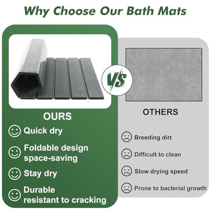Aertiavty Stone Bath Mat Foldable, 23x15 Inch Bath Mat Stone Bathmat Quick Dry for Bathroom Kitchen Counter, Diatomaceous Earth Bathroom Mats for Water Absorbing Diatomite Self Drying Mats Dark Gray - color: Dark Gray