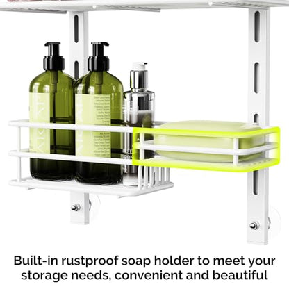 Orimade Over The Door Shower Caddy Adjustable 4 Tier White,Bathroom Hanging Organizer Shelf Rustproof with 4 Hooks,Shower Basket with Soap Holder and Suction Cup - color: White-4T