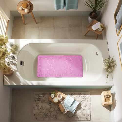 Bathtub Mat Non Slip 36” X 17” Pink Shower Mat Soft Foam Bath Mats for Bathroom Tub, Bathtub Mat with Drain Holes, Suction Cups, Shower Mat Non Slip - color: Pink