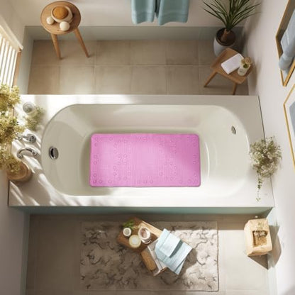 Bathtub Mat Non Slip 36” X 17” Pink Shower Mat Soft Foam Bath Mats for Bathroom Tub, Bathtub Mat with Drain Holes, Suction Cups, Shower Mat Non Slip - color: Pink