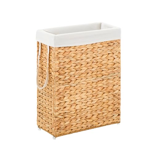 Handwoven Slim Laundry Hamper, 55L Narrow Laundry Basket, Natural Water Hyacinth Basket and Handles and Removable Liner Bag & 2 Mesh Bags (Natural, 55L) - color: Natural, size: 55L