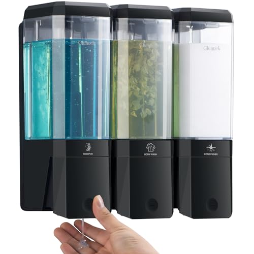 Shampoo and Conditioner Dispenser 3 Chamber No Drill Shampoo Dispenser for Shower Wall Mounted Shower Soap Dispenser 3 * 500ml Refillable Shower Dispenser for Bathroom Hotel(Black 3 Chamber) - color: Black-clear-3