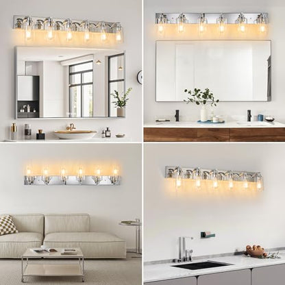 6-Light Bathroom Light Fixtures Modern Chrome Vanity Lights | Easy to Install Clear Glass Shades, Wall Mount Up or Down, E26 Socket, Hardwired, 129V - color: Chrome, size: 6 Lights