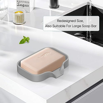 Silicone Soap Holder, 4 Pcs Thickened High-Purity Silicone, Self-Draining Soap Tray for Shower (Gray) - color: Gray