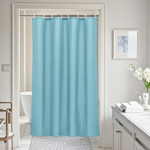 AooHome Stall Size 48x72 inch Shower Liner, Fabric Solid Color Bathroom Curtain with Hooks, Weighted Hem, Water Repellent, Blue - color: Blue, size: 48"W x 72"L (Pack of 1)