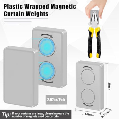 Phoncoo 18pcs Outdoor Curtain Weights, Plastic Wrapped Magnetic Drapery Weights, Waterproof Heavy Duty Curtain Magnets for Heavy Wind, Outside Curtain, Shower Curtain, Tablecloth, Flag (Grey) - color: Grey-18pcs