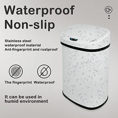 Kitchen Trash Can, 13 Gallon Automatic Can with Lid and Motion Sensor Office Bedroom Bathroom Living Room, Touchless Metal Lid, WHITE, 17.3 x 13 x 23.6 - color: WHITE