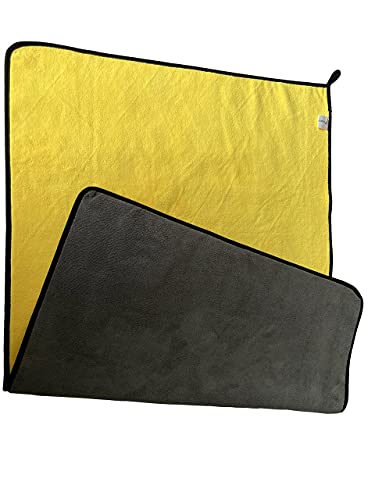 Large Microfiber Drying Towel for Car, Great Thick Soft Plush Towels, 36 x 24inches 800GSM Thickness, Quality, Washable, Absorbency No Scratch Lint Free Drying Towel (36 x 24inches,Grey-Yellow,1pack) - color: 36 X 24inches,grey-yellow,1pack