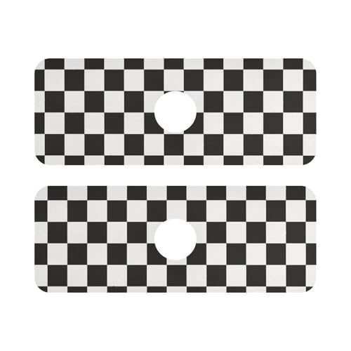 Checkered Black Kitchen Sink Splash Guard Sink Faucet Mat Faucet Handle Drip Catcher Drain Mats for Kitchen Bathroom Countertop Absorbent Dish Drying Pad 2Pack 14.7x5.4IN - color: Checkered Black, size: 14.7x5.4in x2