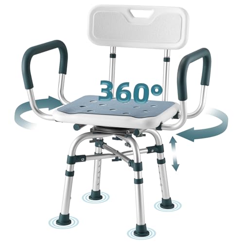 Swive Shower Chair with Arms and Back, 500 lbs Heavy Duty Shower Seat for Inside Shower Stall and Bathtub, Height Adjustable Safety Bath Seat for Elderly, Adults, Handicap and Disabled - size: 500lbs Heavy Duty Shower Chair