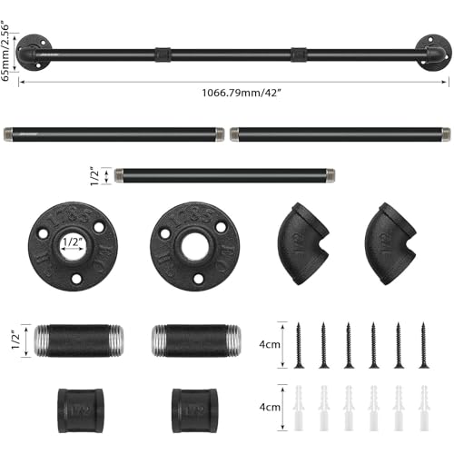 Industrial Pipe Towel Rack Towel Bar, Heavy Duty Wall Mounted Rustic Farmhouse Bath Towel Holder for Bathroom (Black, 42 inch) - color: Black, size: 42 inch