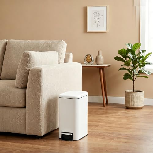 Small Bathroom Trash Can w/Lid Soft Close, 6 Liter/1.6 Gallon Stainless Steel Garbage Can w/Inner Bucket, Trash Bin Waste Basket for Kitchen, Bedroom, Living Room, Office, Toilet, White - color: Matte White