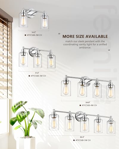 FEMILA Vanity Lighting Fixtures, Modern Bathroom Lights Over Mirror, Wall Lamp with Clear Glass Shade,Chrome Finish,4FYC56B-3W CH - color: Chrome, size: 17.3"