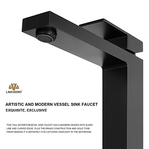 Matte Black Vessel Sink Faucet, Tall Single Handle Bathroom Faucet Single Hole Bowl Sink Faucet Lavatory Vanity Faucet with Pop up Drain Assembly, BF307-MB-T - color: Black (Tall)