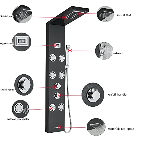 Stainless Steel Shower Panel Tower Rain Waterfall Massage Body Jet System Spray