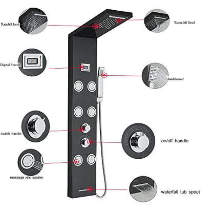 Stainless Steel Shower Panel Tower Rain Waterfall Massage Body Jet System Spray