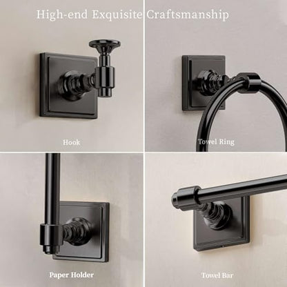 VEHCIL Matte Black Bathroom Towel Bar Set, 5 Piece Bathroom Hardware Accessory Set, SUS304 Stainless Steel 24" Towel Rack Holder Set for Bathroom, Wall Mounted - color: Matte Black
