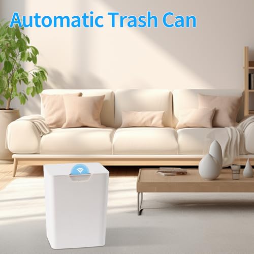 YOGOODS 4 Gal Bathroom Trash Can with Lid, Automatic Trash Can Small Smart Garbage Can Touchless, Slim Motion Sensor Waterproof Plastic Trash Bins for Bedroom Office Kitchen Toilet(White)