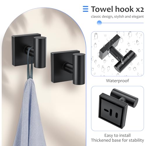 5 Pieces Bathroom Hardware Accessories Set Matte Black Towel Bar Set Stainless Steel Wall-Mounted Towel Holder 23.6 Inch Towel Racks for Bathroom - color: Matte Black