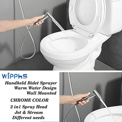 Chrome Handheld Bidet Sprayer for Toilet Warm Water, Stainless Steel | Polished Silver Bidet Hand Held Sprayer with Brass Hot and Cold Mixing Valve, 47 inches anti-leaking bidet shower hose - color: Chrome