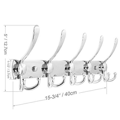 WEBI Coat Rack Wall Mount,Coat Hooks Wall Mounted,Coat Hanger Wall,Hook Rack Rail,5 Triple Hooks for Hanging Jacket,Clothes,Hats,Chrome - color: Silver, size: 1 Pack