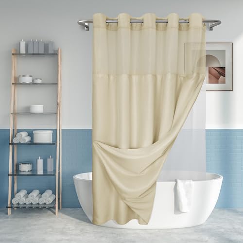 River Dream No Hook Shower Curtain with Snap-in Liner Set, Linen, 71x74 | Snap on/off Waterproof PEVA Liner, See Through Top Window, Slub Textured, Hotel Style Shower Curtain Set, Standard Size - color: Linen, size: 71"W x 74"L (Pack of 1)