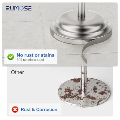 RUMOSE Toilet Paper Holder Stand for Floor, Brushed Nickel Bathroom Free Standing Toilet Tissue Roll Holder with Storage, Adjustable 17-25 Inch, SUS304 Stainless Steel - color: Brushed Nickel