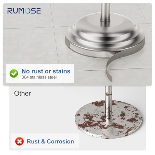 RUMOSE Toilet Paper Holder Stand for Floor, Brushed Nickel | Bathroom Free Standing Toilet Tissue Roll Holder with Storage, Adjustable 17-25 Inch, Rustproof, SUS304 Stainless Steel - color: Brushed Nickel