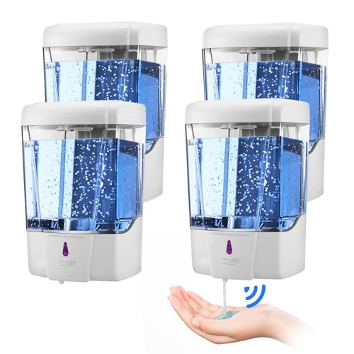 4 Pack Automatic Soap Dispenser Touchless,600 ml / 20 oz Commercial Hand Soap Dispenser,Wall Mount Hand sanitizer Dispenser for Bathroom Offices Home Kitchen Hotel,White - color: White