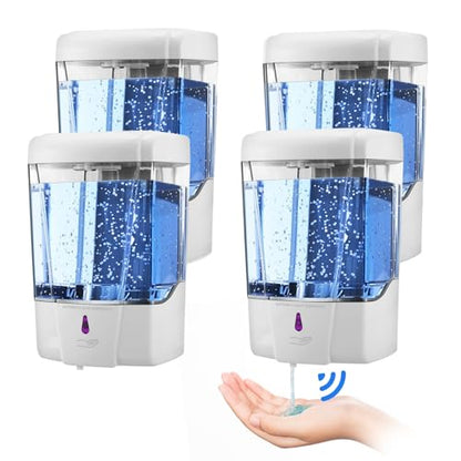 4 Pack Automatic Soap Dispenser Touchless,600 ml / 20 oz Commercial Hand Soap Dispenser,Wall Mount Hand sanitizer Dispenser for Bathroom Offices Home Kitchen Hotel,White - color: White
