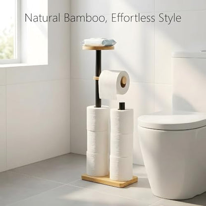 Toilet Paper Holders Free Standing, Holds up to 7 Rolls Toilet Paper Stand with Storage, Bathroom Toilet Paper Organizer with Top Shelf for Small Items, 1-Min Rotating-Lock Assembly, Light,L - color: Light