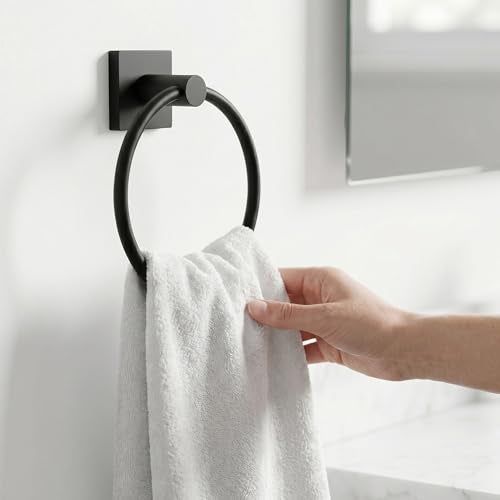 24-Inch Wall Mounted Towel Racks for Bathroom – Space Saver 4-Piece Durable Stainless Steel Bathroom Hardware Set with Towel Bar, Towel Ring, Toilet Paper Holder & Hook, Matte Black - color: Black