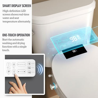 WLJBIDET Toilet Seat Bidet with Warm Water and Drying, O80KL - Elongated | Remote Control, Multiple Cleaning Modes, Adjustable Temperature, Soft Close Lid, LED Display, Nightlight