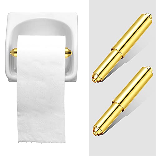Shappy 2 Pcs Universal Toilet Paper Holder Replacement Rod Spring Loaded Plastic Retractable Paper Replacement Rod Toilet Tissue Roll Holder Insert for Bathroom Home Fixture Accessories (Gold) - color: Gold