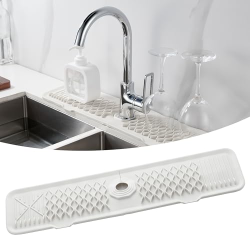 Silicone Faucet Splash Guard Cream White/Beige Kitchen Dish Drying Mats | Sponge Holder Bathroom Countertop Protect Kitchen Sink Splatter Screen Faucet Splash Guard - color: White