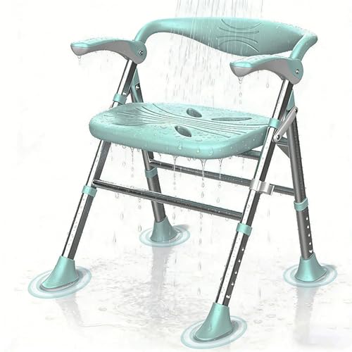 Shower Chair, Shower Chair for Elderly & Disabled, Heavy Duty Bath Stool with Arms and Back, Adjustable Height, Non-Slip Shower Bench Seat, Safe Foldable Bath Assist for Seniors Inside Bathtub Shower