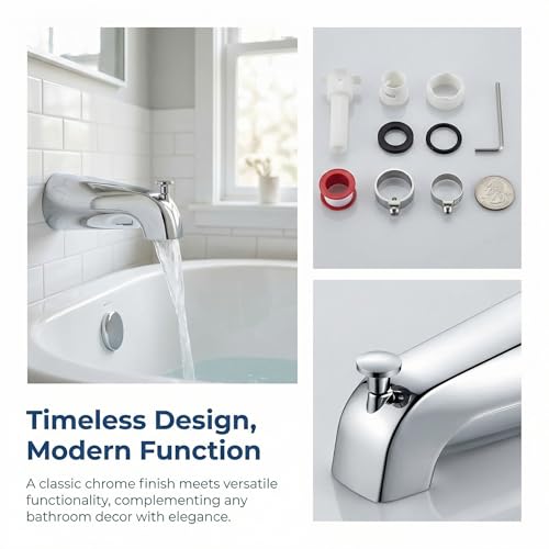 Tub Spout Diverter Universal Fits 1/2'' Copper Pipe 1/2'' IPS and 3/4'' IPS Bathtub Faucet Replacement with Adapters with Diverter Chrome