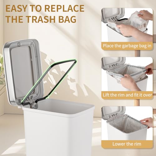 Small Bathroom Trash Can with Lid and 3 Rolls Trash Bags, Step Pedal Wastebasket Plastic Garbage Can with Pop-Up Lid 2.6 Gallon Bin for Kitchen, Bedroom, Office, Dorm, Laundry, Toilet, Rv, White - color: White