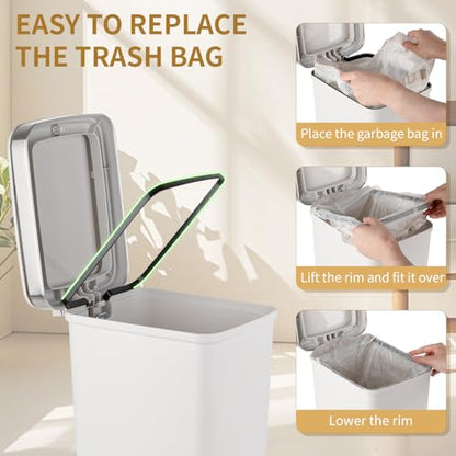 Small Bathroom Trash Can with Lid and 3 Rolls Trash Bags, Step Pedal Wastebasket Plastic Garbage Can with Pop-Up Lid 2.6 Gallon Bin for Kitchen, Bedroom, Office, Dorm, Laundry, Toilet, Rv, White - color: White