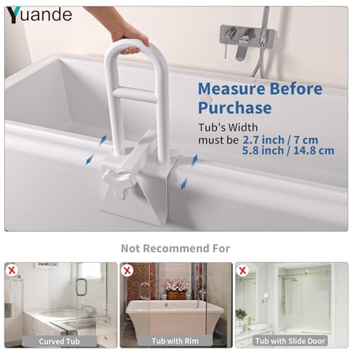 Adjustable Bathtub Safety Rail,YuanDe 17x6 Inch Stainless Steel Tub Handle | Heavy-Duty Clamp-On Bath Handle for Elderly Seniors, Disabled & Injury Recovery (300 lbs), White - size: Standard