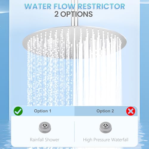16 inch Ceiling Round Rain Shower Head Brushed Nickel - All Metal Stainless Steel 304, Full Body Round Rainfall Shower with 230 Silicone Nozzles - color: Brushed Nickel, size: 16 Inch